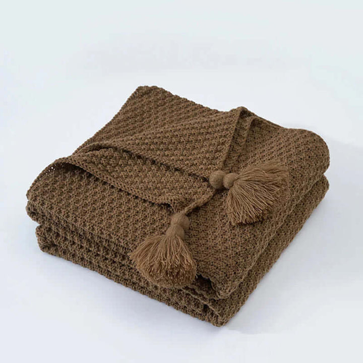 Couverture en laine douillette avec pompons - chaude et douillette