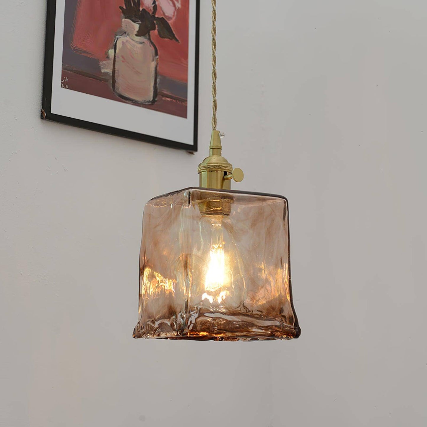 Suspension vintage en verre marron clair