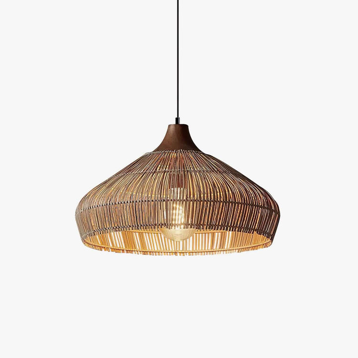 Lampe suspendue en rotin et bois