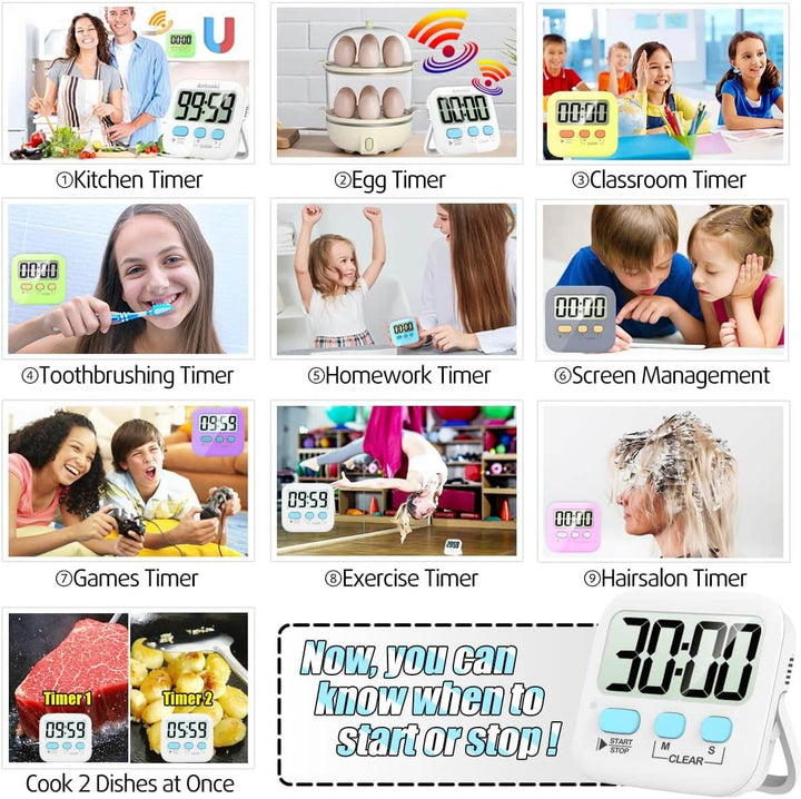 Lot de 2 minuteurs de cuisine numériques avec aimant