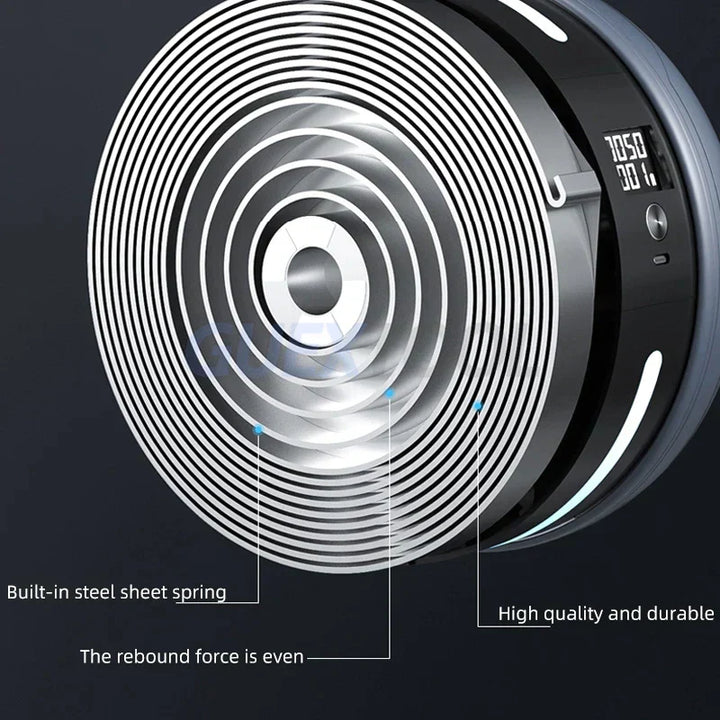 "Bauchmuskelrad mit automatischer Rückfederung, rutschfest, geeignet für Heimtraining; kompakt und leicht transportierbar."