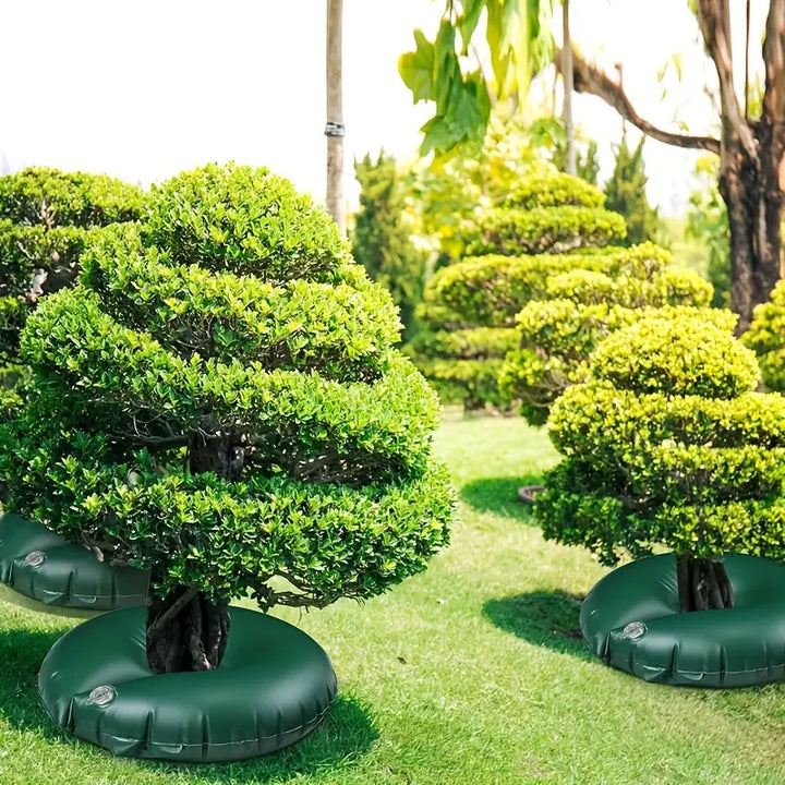 "Baum Bewässerungstasche mit Tropfbewässerung für gleichmäßige Wasserzufuhr an Wurzeln, ideal für Gartenpflege."