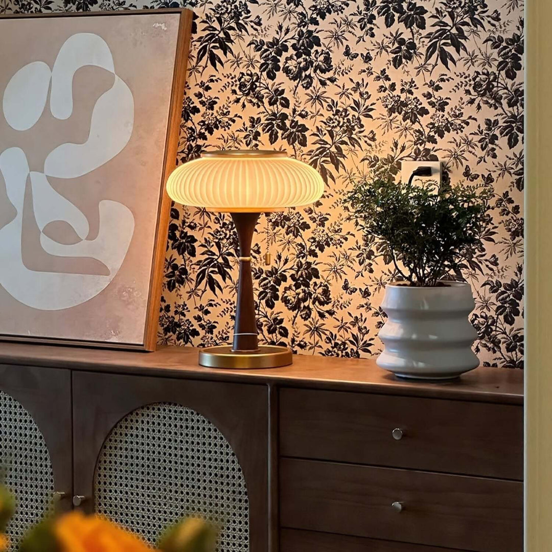 Designer Tischlampe Modern Holz & Metall 36cm