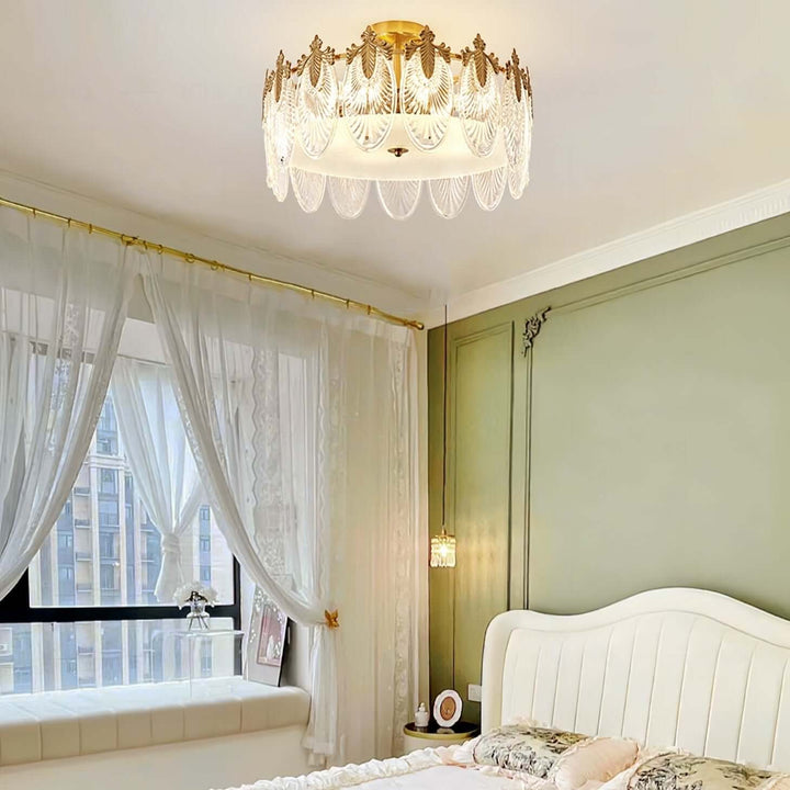 Lustre rond en verre avec motif décoratif