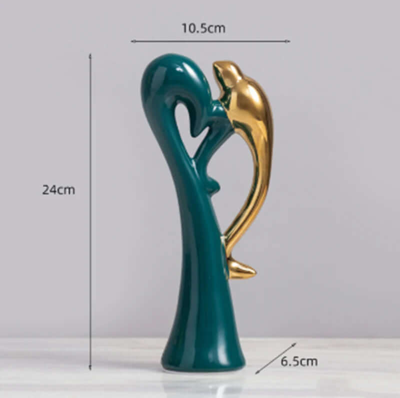 Figurine décorative d'oiseau en céramique - vert or