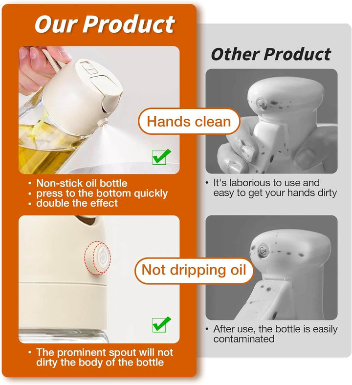 Pulvérisateur et distributeur d'huile 2 en 1, bouteille en verre de 470 ml