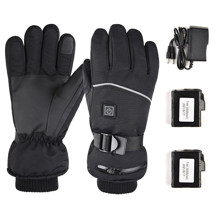 "Beheizbare Winterhandschuhe, Touchscreen-fähig, schwarz, wind- und wasserdicht, ideal für Outdoor-Aktivitäten im Winter."