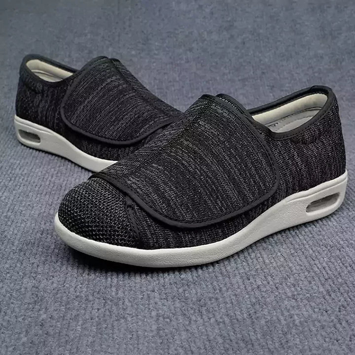 "Bequeme orthopädische Klettverschluss-Schuhe in Beige, Dunkelgrau oder Blau, optimal für Stabilität und Komfort."