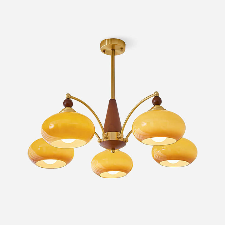 Lustre rétro en bois et laiton