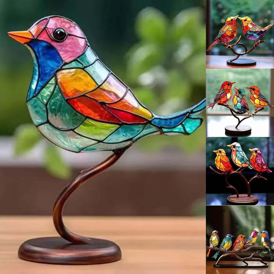 Sculpture d'oiseau décorative - Oiseaux colorés sur une branche