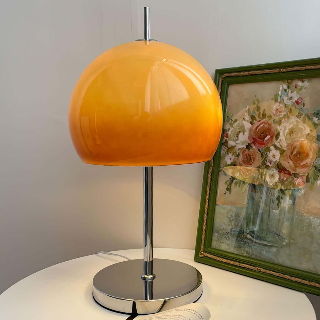Lampe de table design champignon en verre ambré