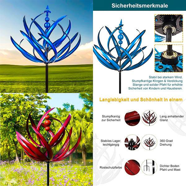 Blaues Metall-Windspiel im robusten Design für den Garten, elegantes Dekor für Außenbereiche.