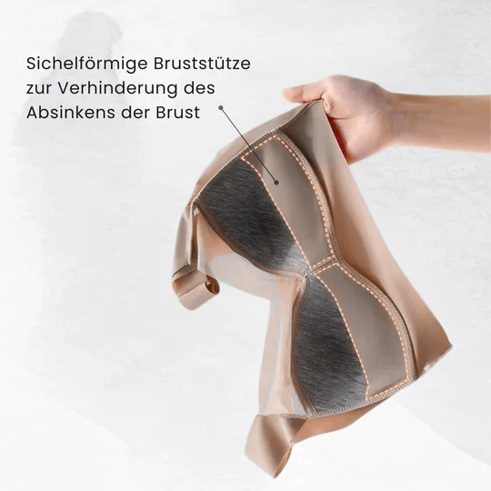 "Bügelloser Komfort-BH in Beige, ergonomisch, nahtlos, mit gepolsterten Trägern, ideal für besseren Halt und Körperhaltung."