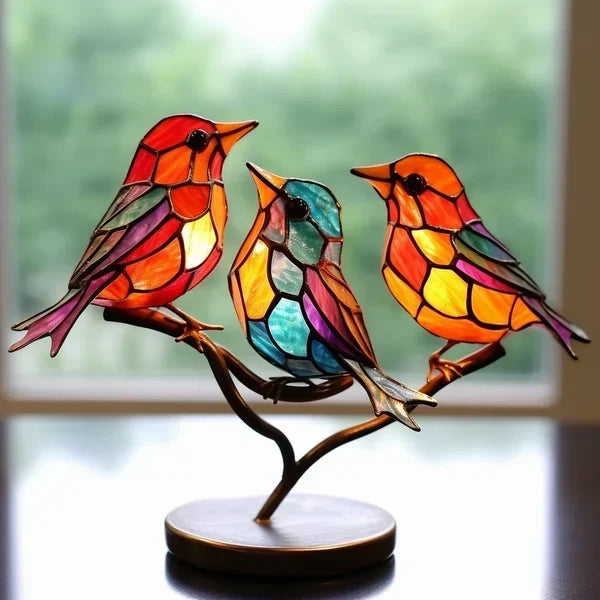 "Bunte, handgefertigte Glasvogel-Statuette, seitlich, elegante Farben, ideal für Wohnraumdeko, einzigartig & kunstvoll"