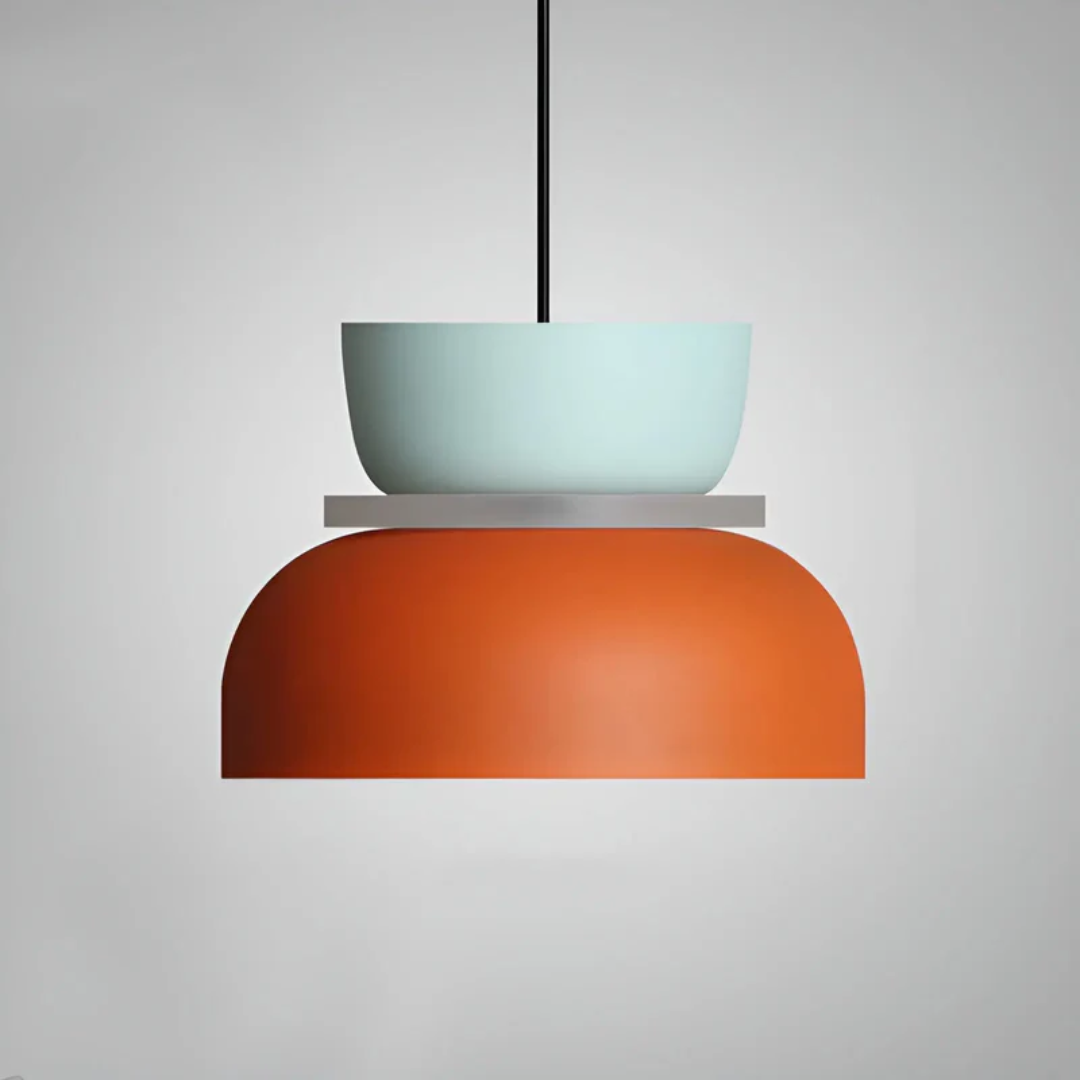 "Bunte Macaron LED Pendelleuchte: Farbige, energiesparende Deckenlampe aus Metall, ideal für moderne Wohnräume."