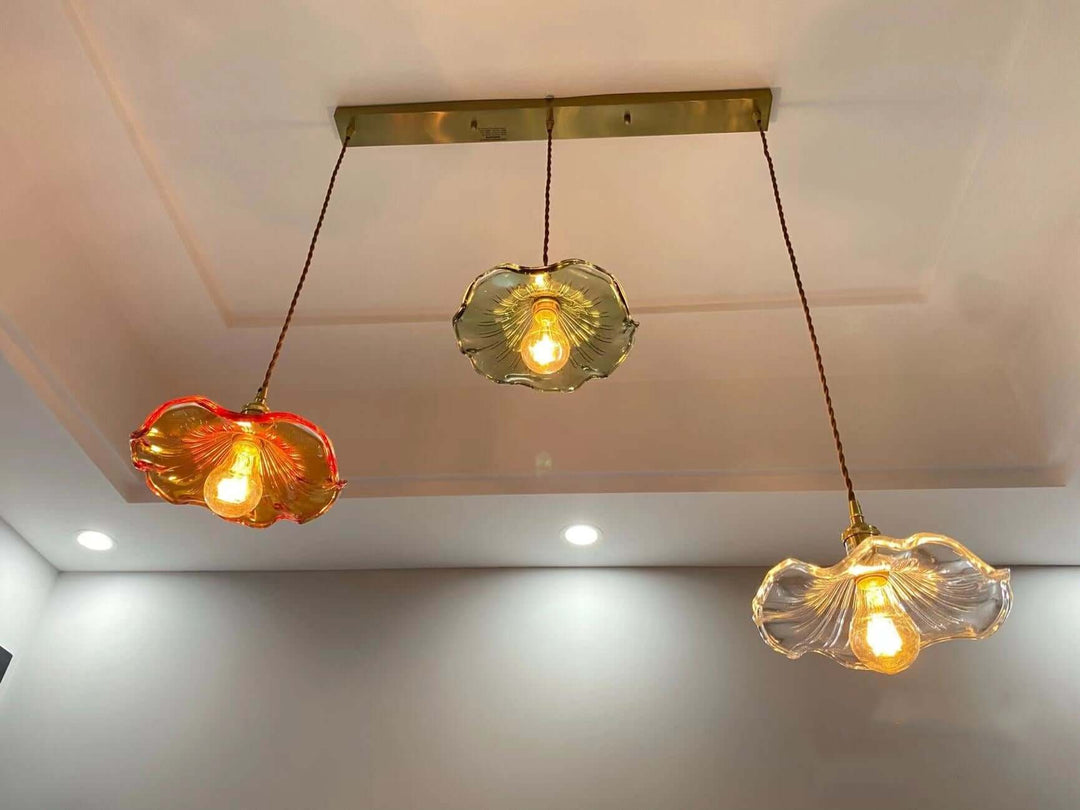 Suspension LED, vitrail et cuivre - Design moderne