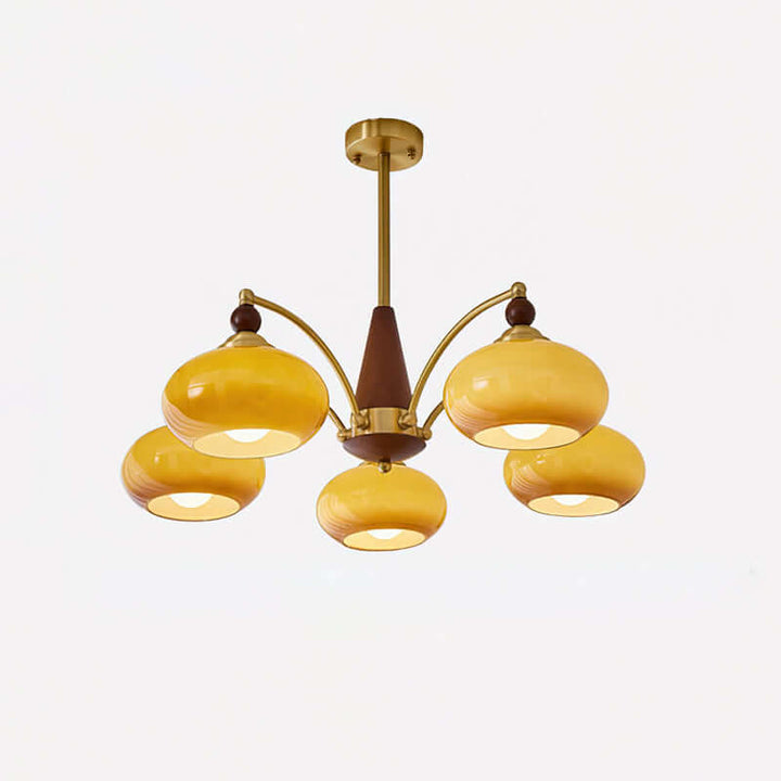 Lustre rétro en bois et laiton