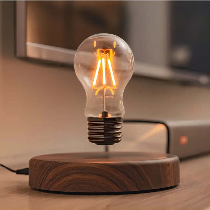 Lampe de table LED flottante avec base en noyer