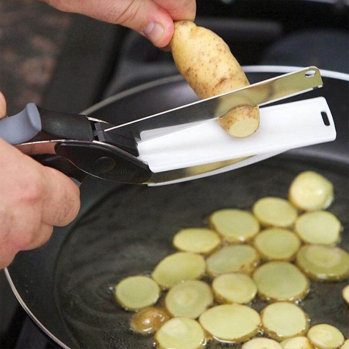 Cutter de cuisine 2 en 1 - couteau de coupe avec planche à découper