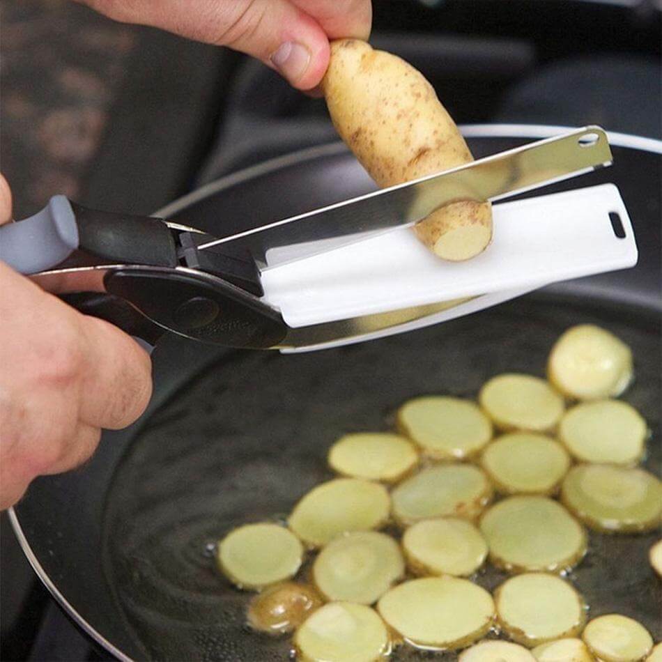 Cutter de cuisine 2 en 1 - couteau de coupe avec planche à découper