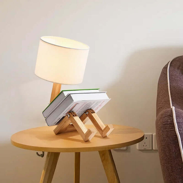 Hölzerne Tischlampe mit Bücherhalter - Flexibel & Modern