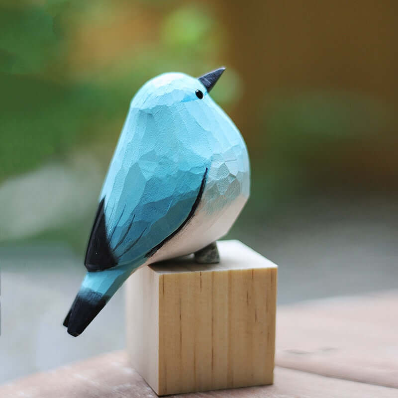 Figurine décorative d'oiseaux en bois sculpté à la main
