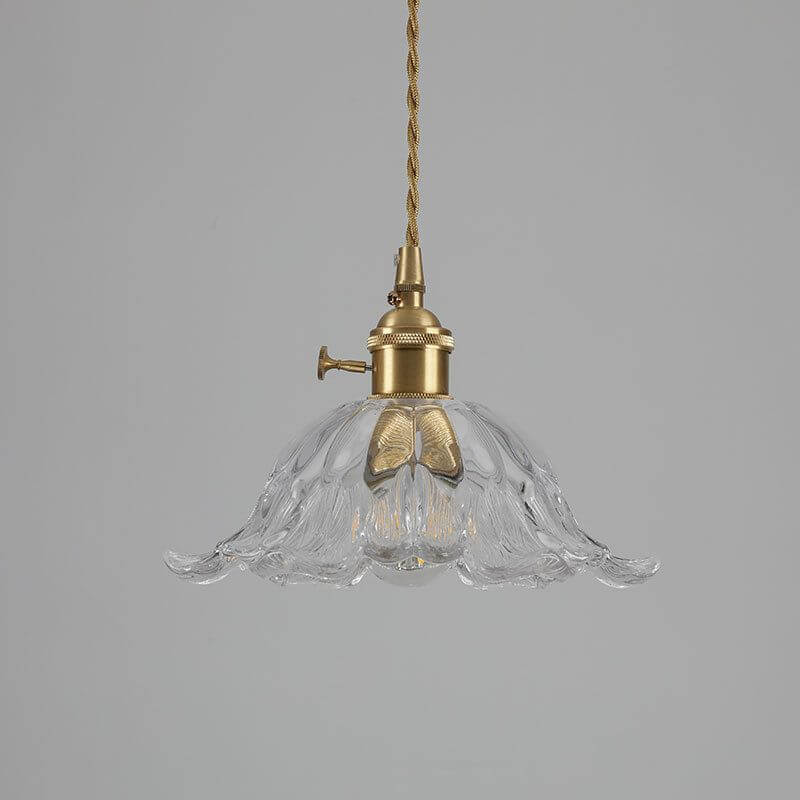 Lampe suspendue dorée en forme de fleur de verre