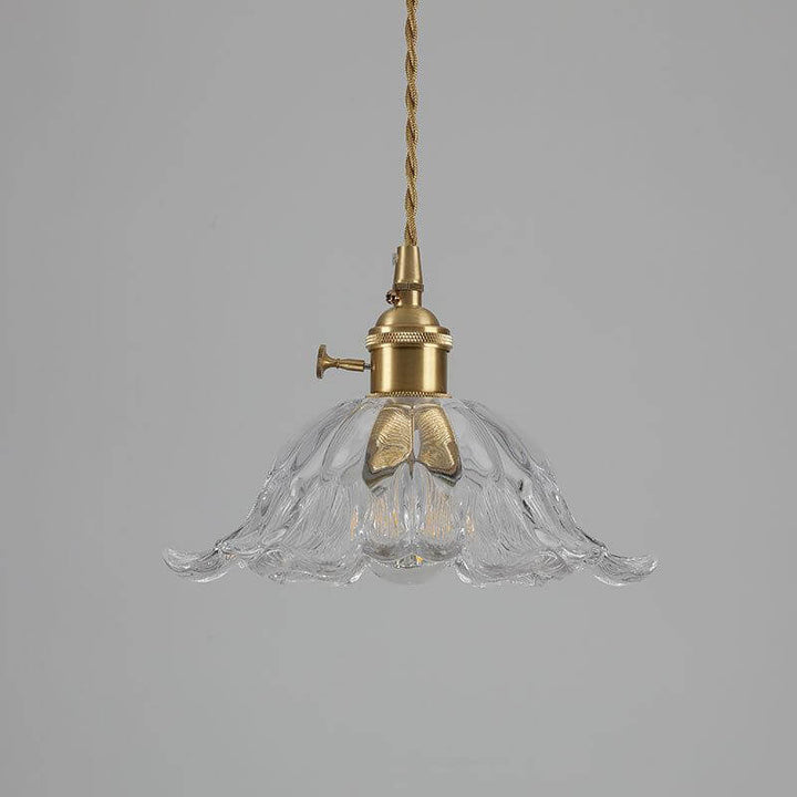 Lampe suspendue dorée en forme de fleur de verre