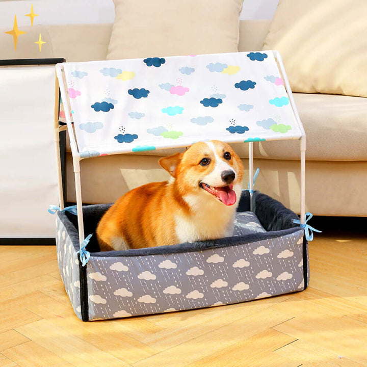 Grotte de couchage en polaire confortable avec toit et oreiller