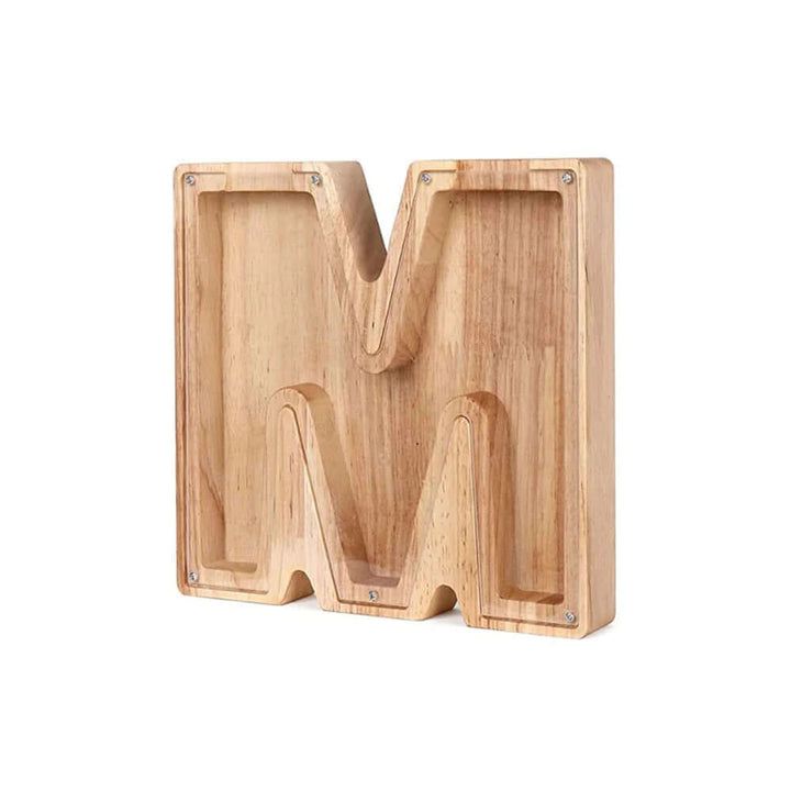 Tirelire en bois avec fenêtre de visualisation - motif alphabet