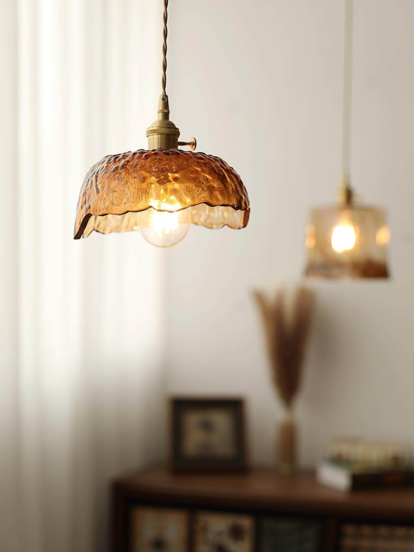 Suspension vintage en verre marron clair
