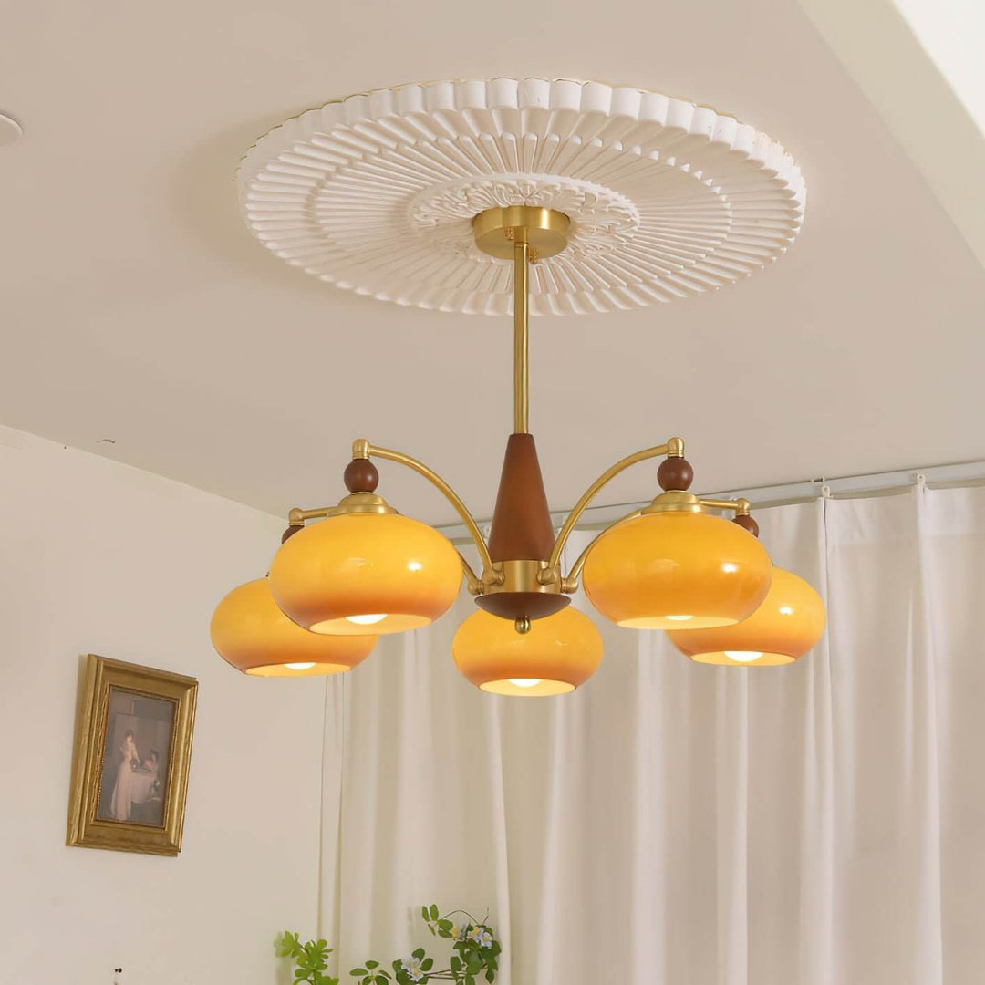 Lustre rétro en bois et laiton