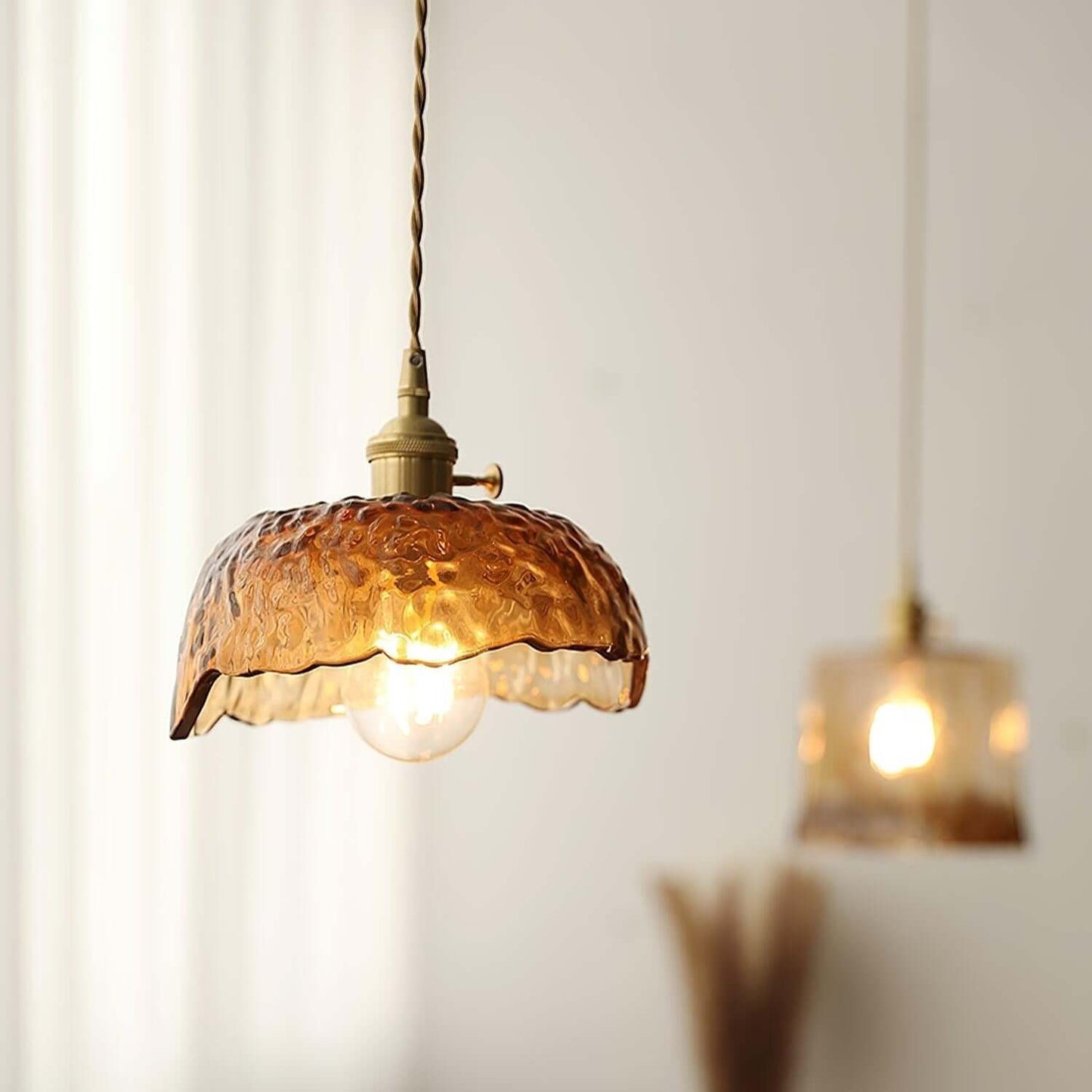 Suspension vintage en verre marron clair