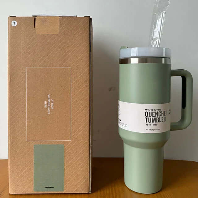 40oz Isolierter Edelstahl Reisebecher mit Griff & Strohhalm
