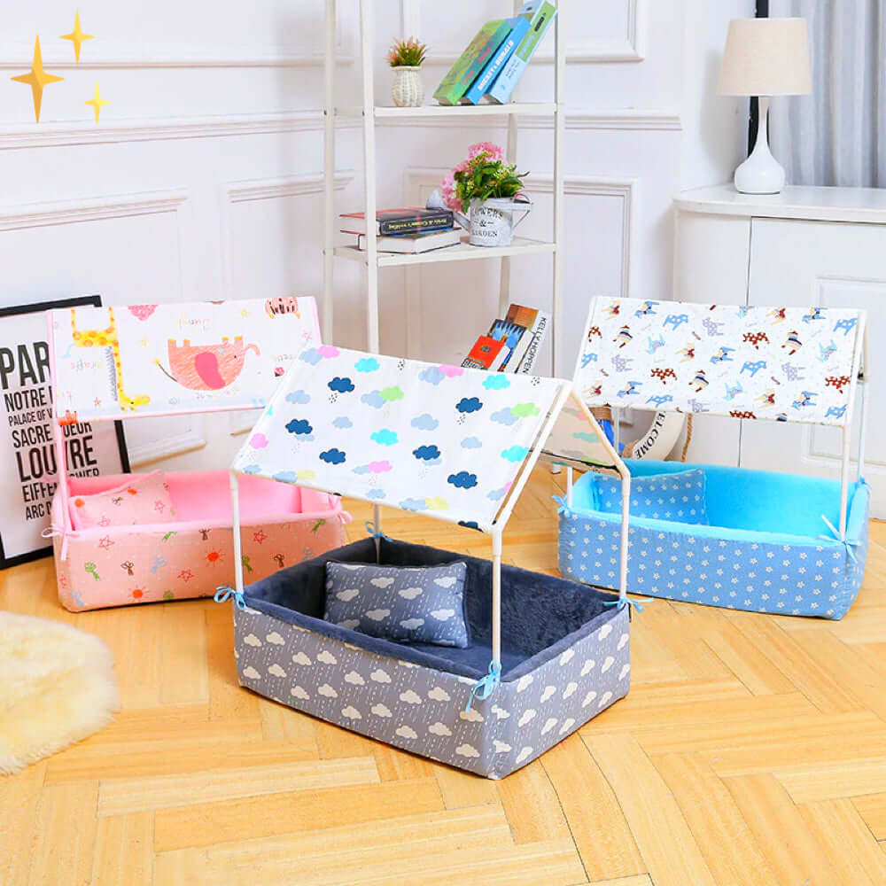 Grotte de couchage en polaire confortable avec toit et oreiller