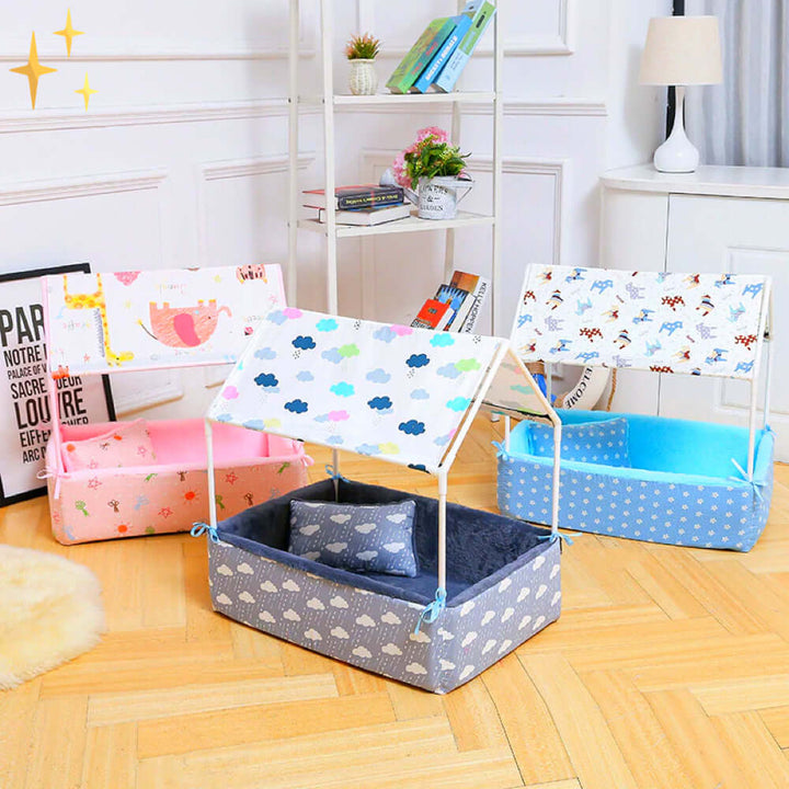 Grotte de couchage en polaire confortable avec toit et oreiller