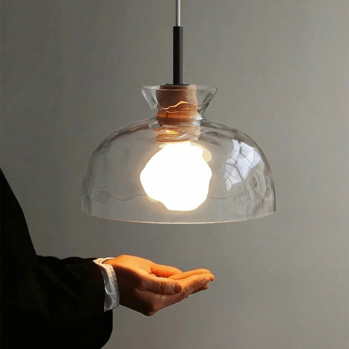 Elegante Glas-Pendelleuchte Hängelampe Holz