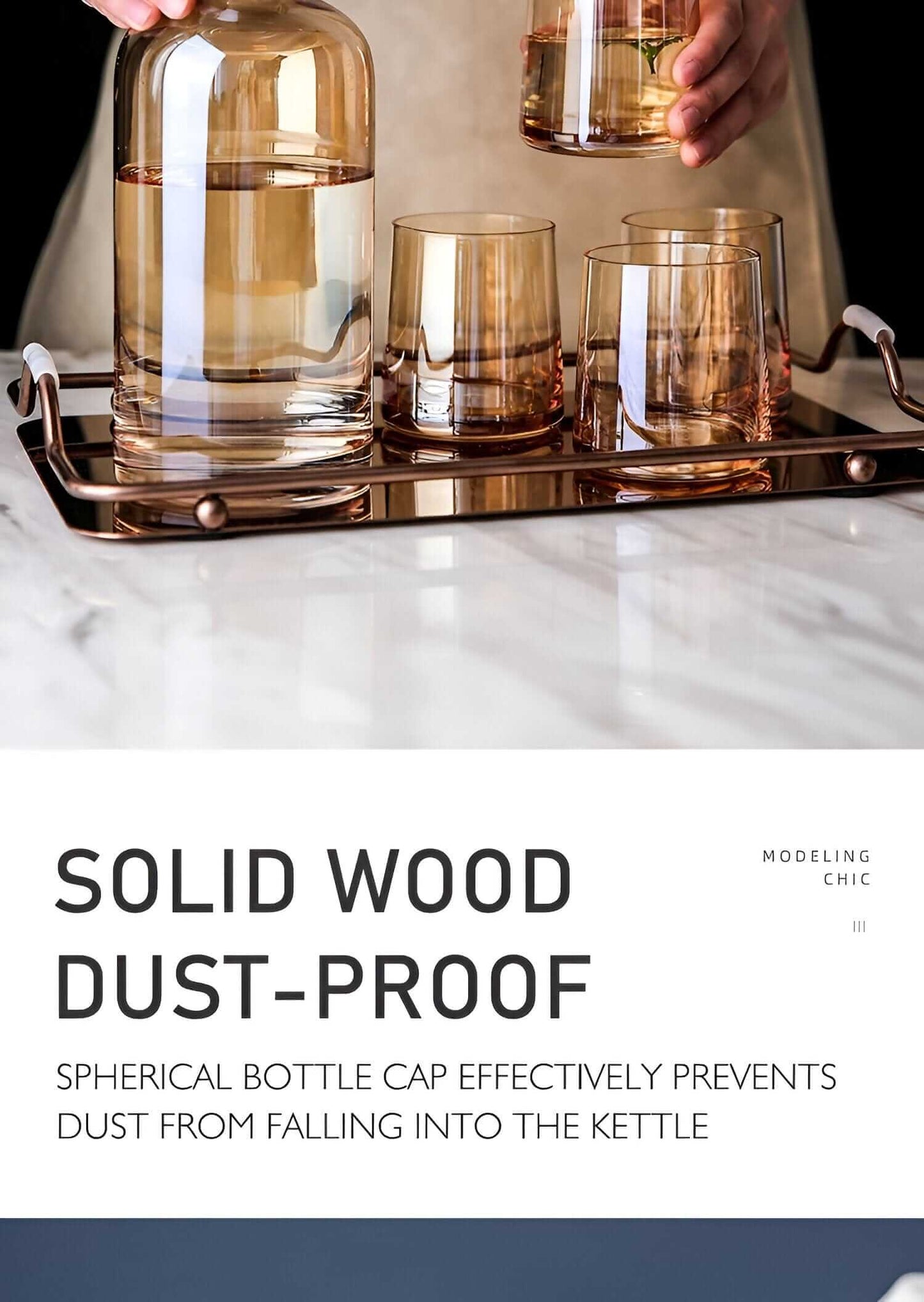 Élégante carafe en verre avec couvercle en bois