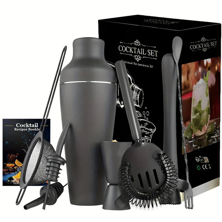 "Cocktailset aus Edelstahl mit Shaker, Strainer und Muddler, stilvolles Design, ideal für Hausbar und Cocktailabende."