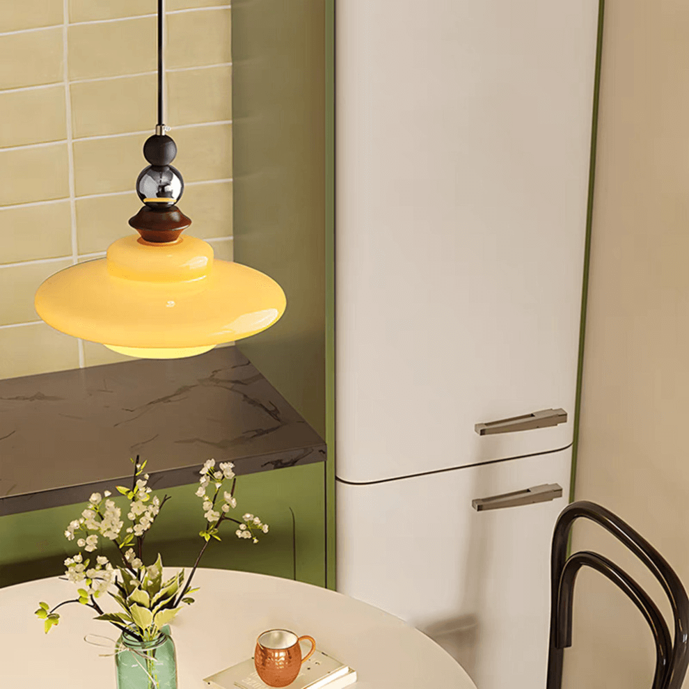 Elegante Beige Glas Hängeleuchte