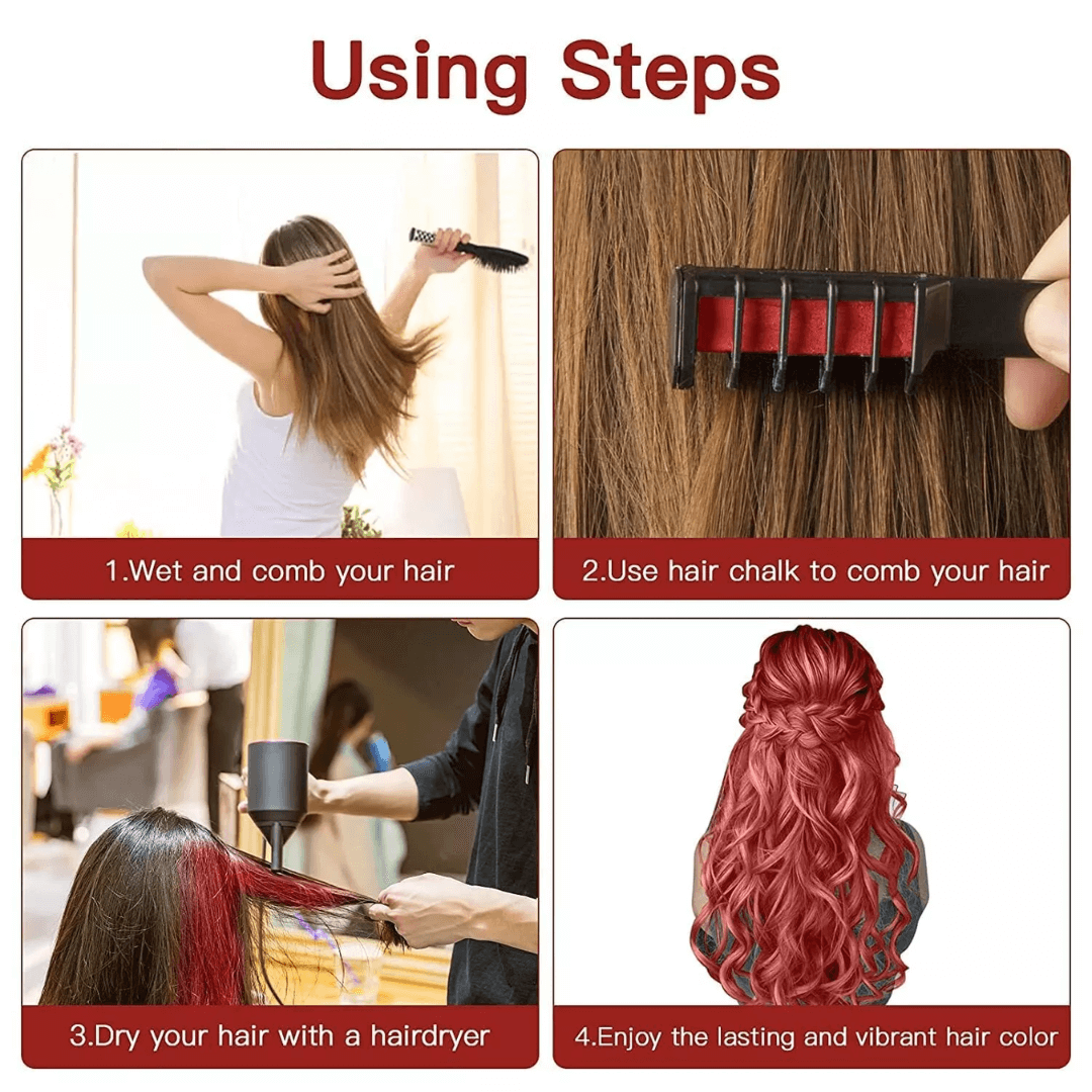 Waschbarer Haarkreide-Kamm - Temporäre Haarfarbe