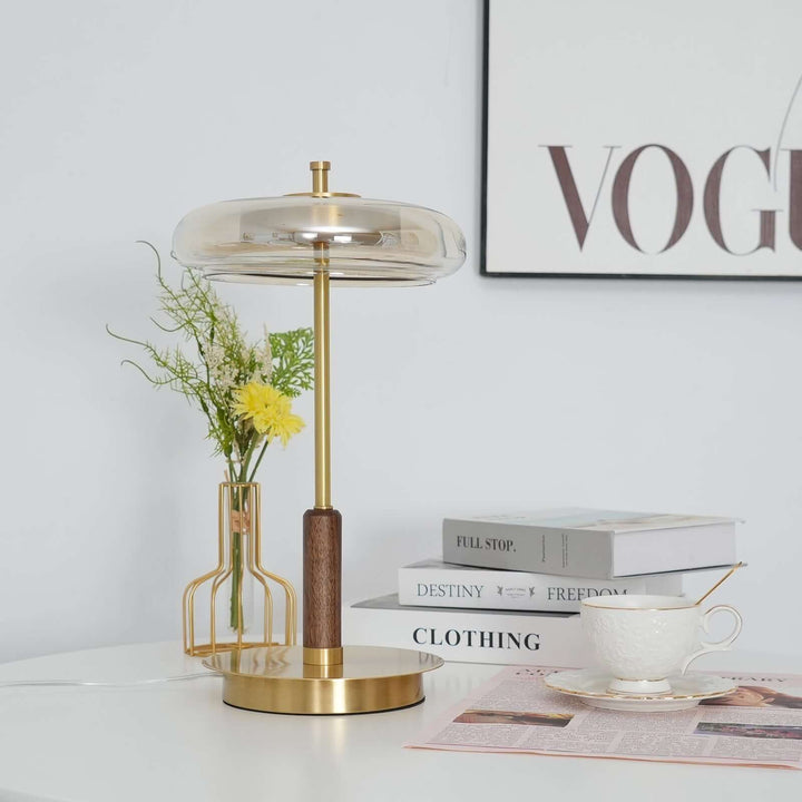 Designer Tischleuchte Modern Glas Holz Metall