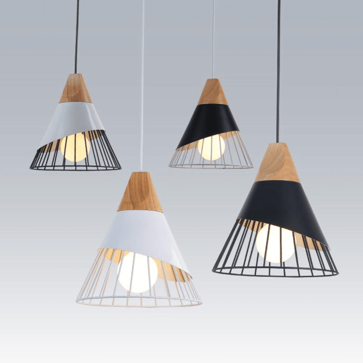 Lampe suspendue industrielle scandinave en bois et métal