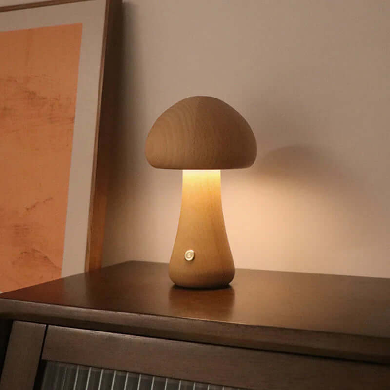 Veilleuse LED en forme de champignon en bois - Éclairage d'ambiance