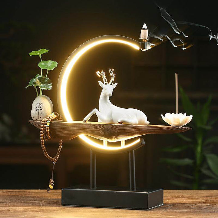 Lampe à encens en céramique cerf blanc avec LED
