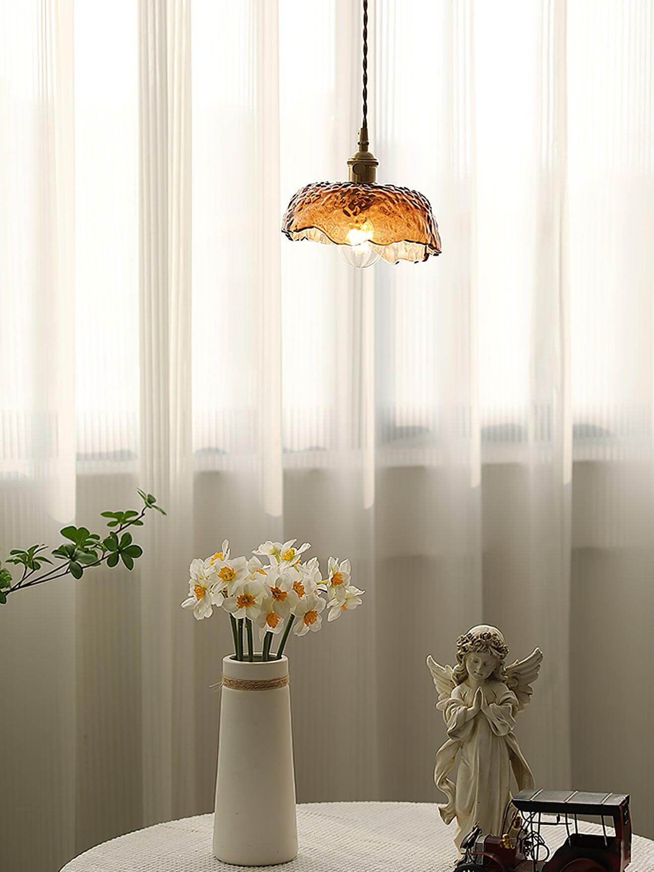 Suspension vintage en verre marron clair