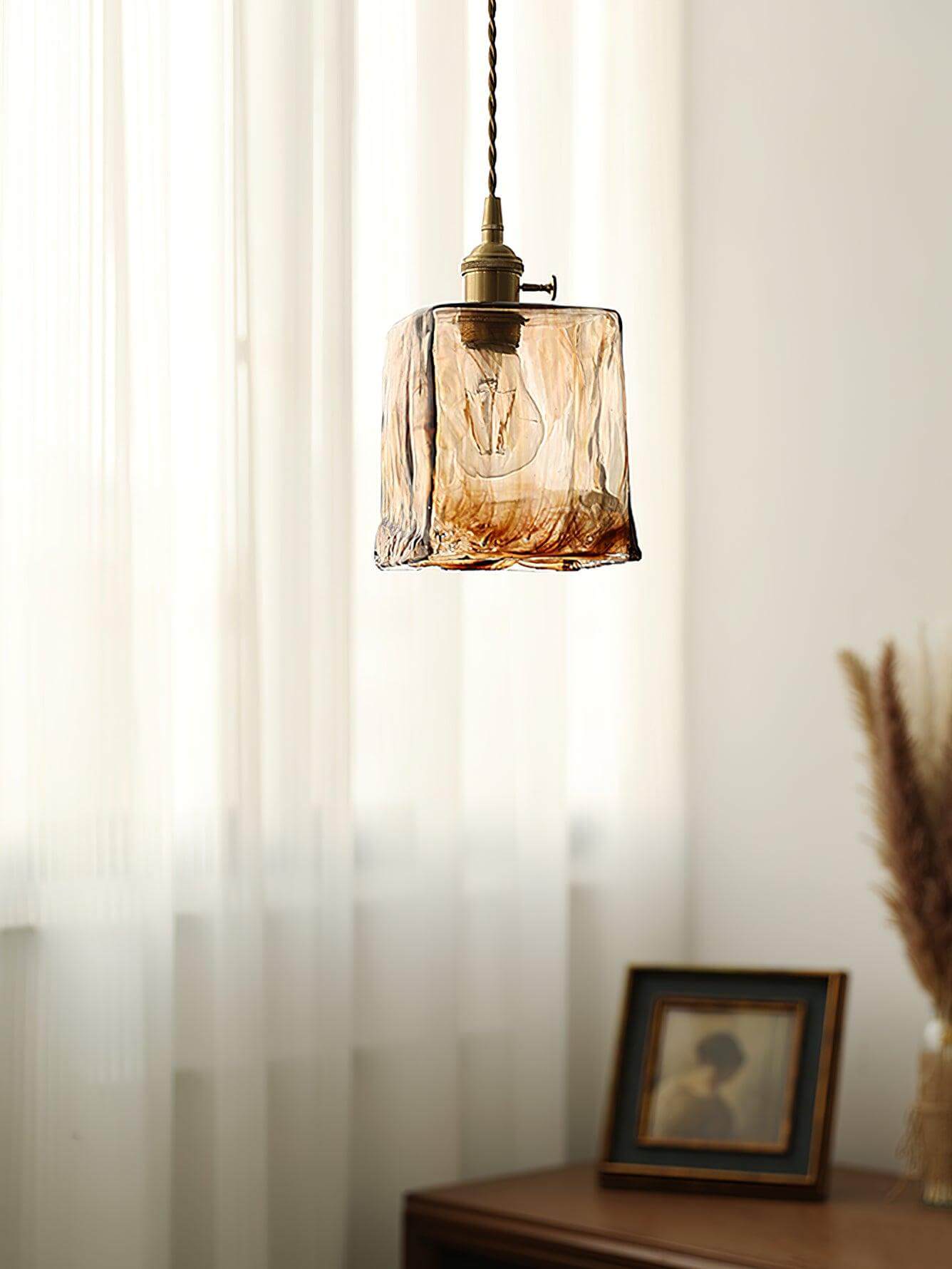 Suspension vintage en verre marron clair