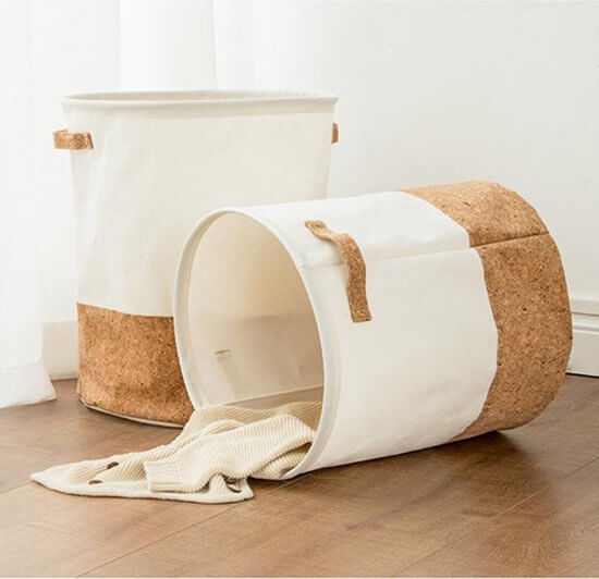 Panier à linge rond en coton et lin