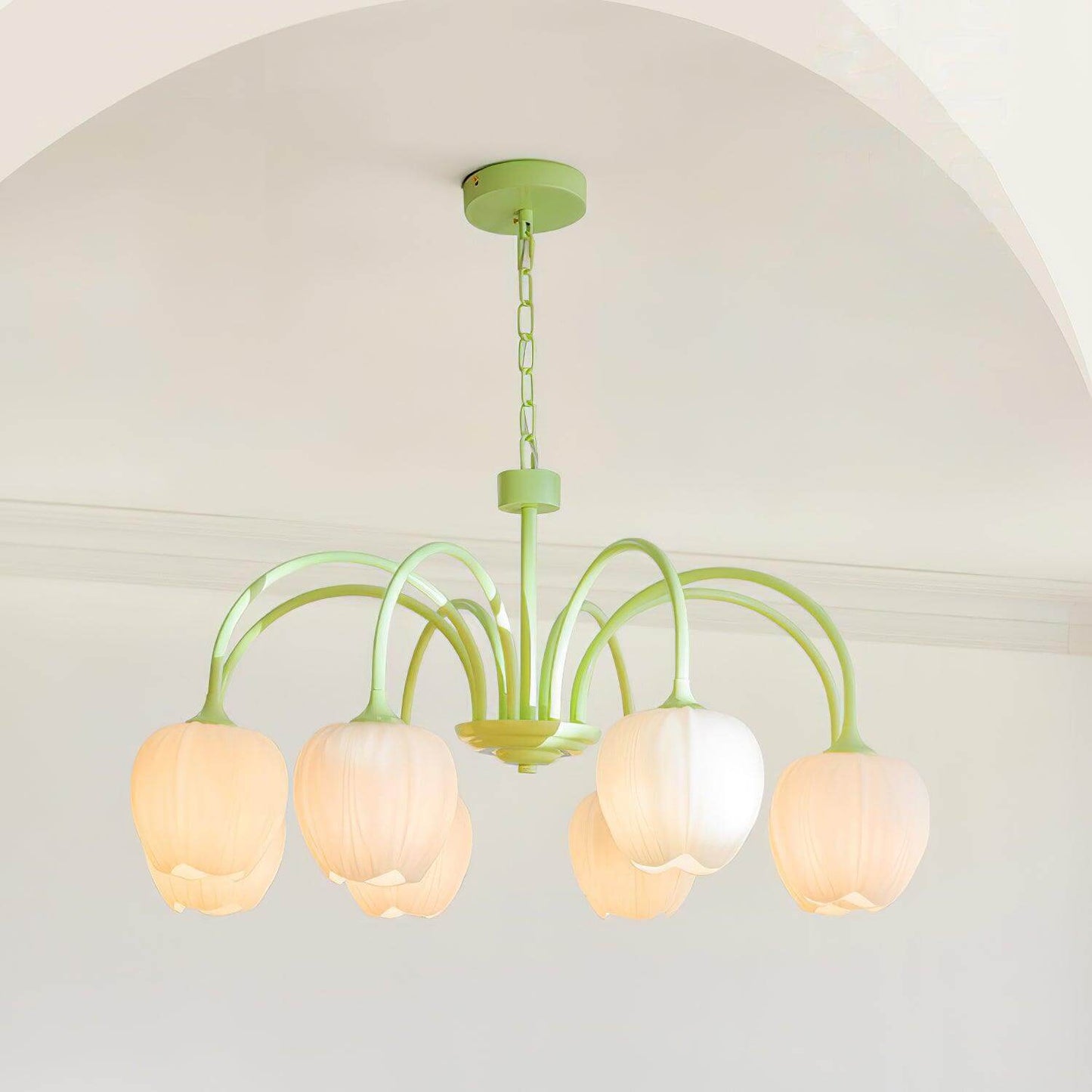 Tulpen-Matcha-Kronleuchter - 5-8 Leuchten