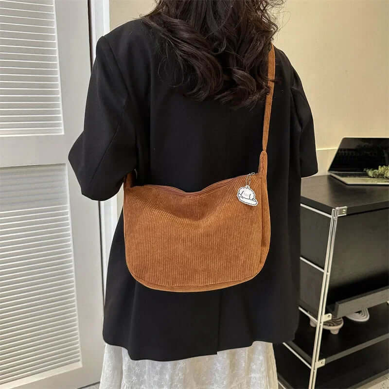 Sac à bandoulière en velours côtelé pour femme